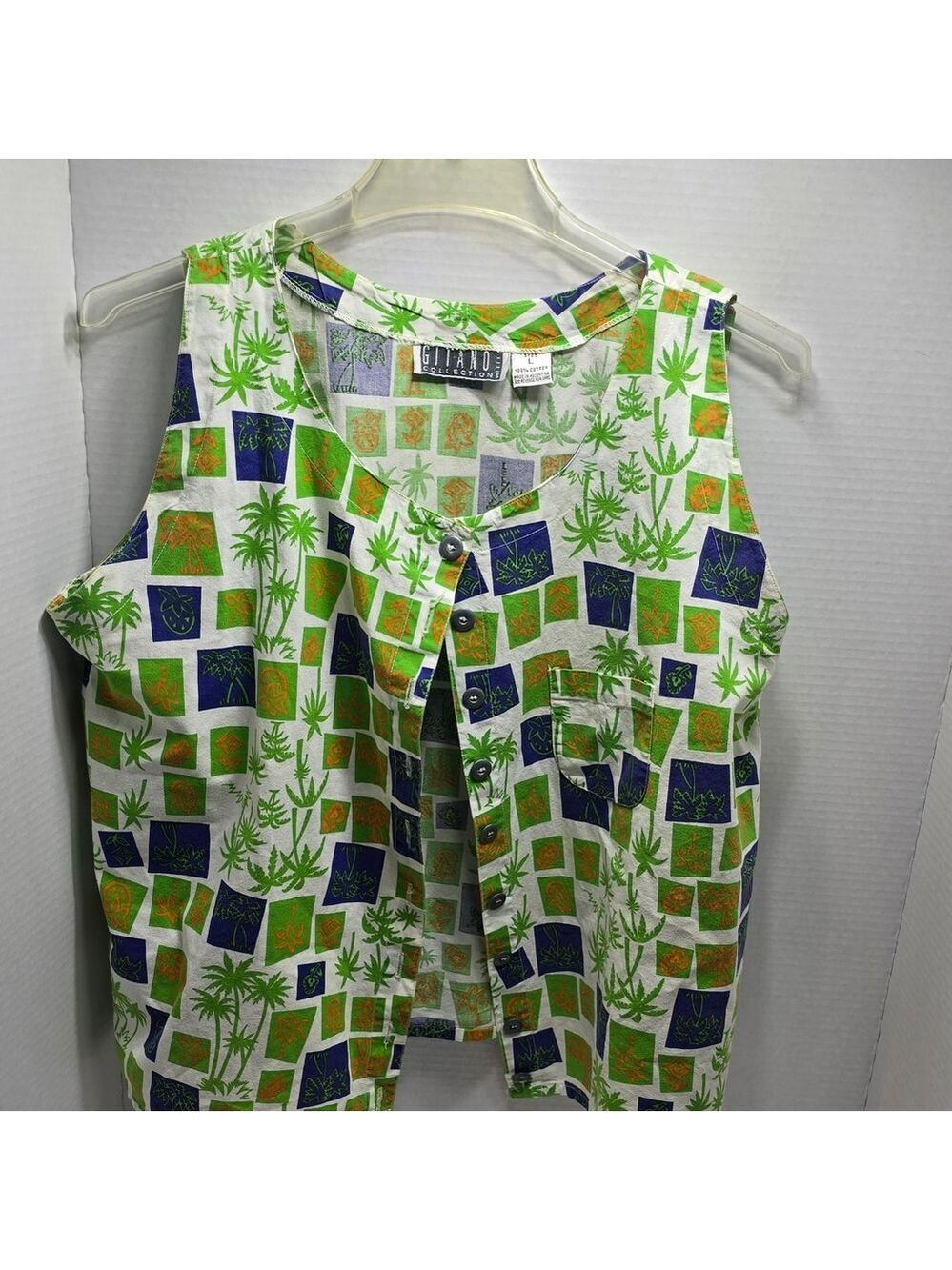Gitano Tropical Green and Blue Sleeveless Blouse